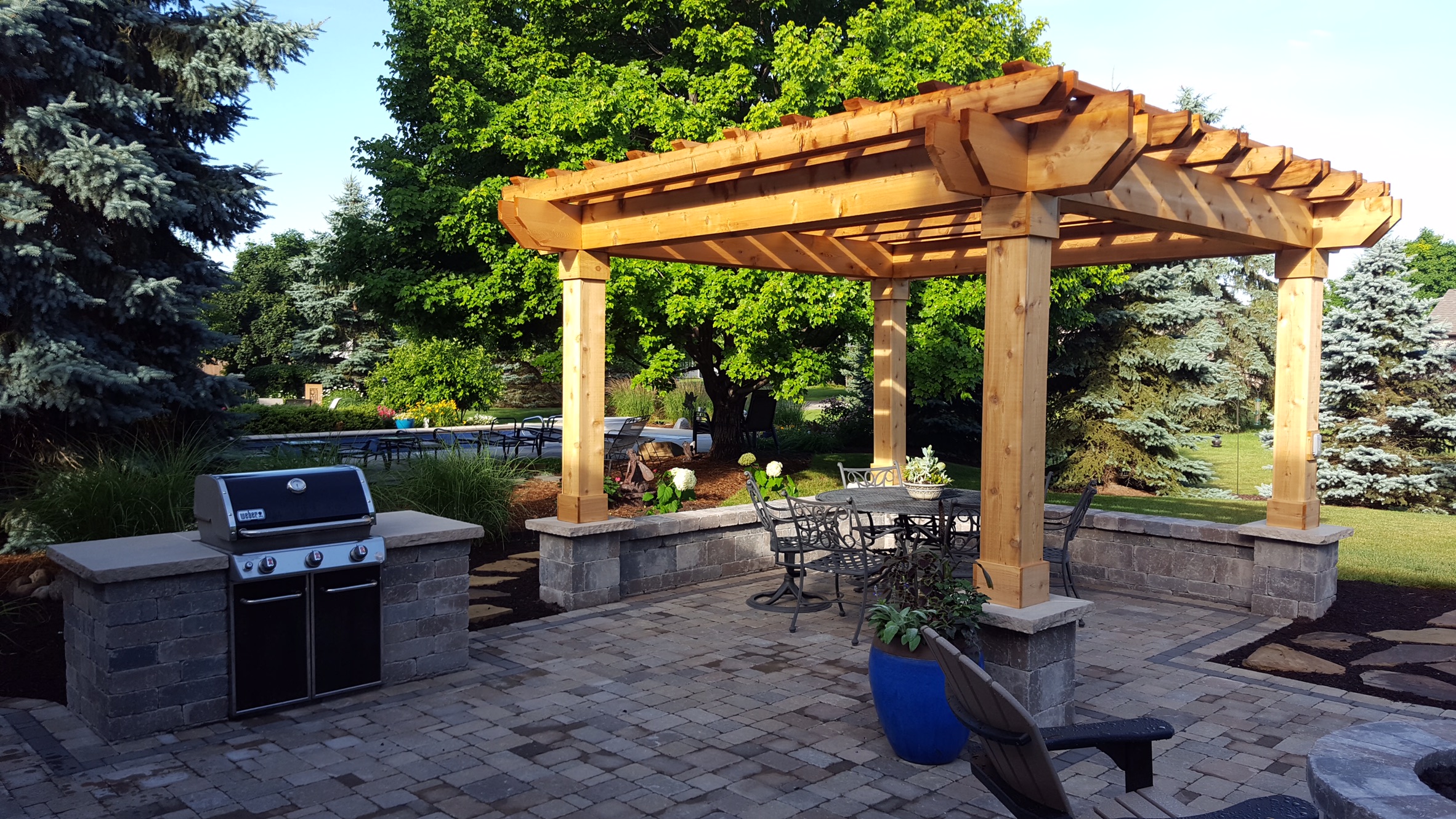 Patio with built in grill and pergola