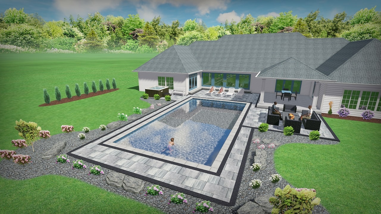 Rendering of backyard patio and pool for residential customer